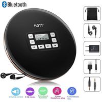 Portable CD Player Bluetooth, with Aux Cable for Car, Personal Compact Disc Player with Headphones/LCD Display/USB Power Adapter Electronic Skip Protection and Anti-Shock Function(Black)