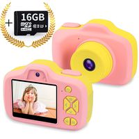 Kids Digital Camera Gifts for 3-12 Year Old Girls,8MP HD Front/Rear Selfie 1080P Video Shockproof Mini Child Toy Camcorders with 2.3 inches LCD,Pink(16GB Memory Card Included) (Pink)