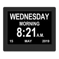 【Newest Version】 8" Digital Calendar Alarm Day Clock, with USB Charger Port, SD Card, Support Play Picture, Video, Music, Perfect for The Elderly (Black)