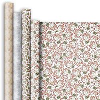 Premium Gift Wrap Jumbo Roll Assortment, Christmas Designs (4 Rolls)
