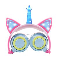SUTOROO Unicorn Kids Headphones Cat Ear Headphones with Glowing LED Headset,Stereo,Foldable,Volume Limiting 85db,Suitable for Travel,Children's Headphones for Holiday Birthday Gifts