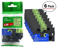 LM Tapes - 6/Pack Premium 1/2" Black Print on Bright Green Label Compatible with P-Touch TZe-D31 Tape and Comes with a Great Tape Color/Size Guide for Easy reordering.