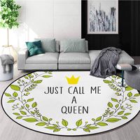 Queen Modern Machine Washable Round Bath Mat,Wreath Branches with Lettering Just Call Me Queen Little Crown Non-Slip Living Room Soft Floor Mat,Round-59 Inch Yellow Apple Green Charcoal Grey