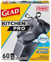 Glad Forceflex Kitchen Pro Drawstring Trash Bags, Fresh Clean, 20 Gallon, 60 Count
