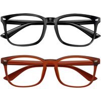 Blue Light Blocking Glasses 2pack Square Computer Glasses Women/Men, Nerd Reading Gaming Glasses Non Prescription (black+brown)