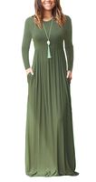 GRECERELLE Women's Long Sleeve Long Maxi Dresses Plus Size with Side Pocket Army Green-XL