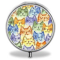 IMLONE Pill Organizer, Customized Cat Collages Pill Boxes with 3 Components and Mirror for Travelling and Daily Needs