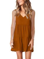 Amoretu Women Swing Beach Cover Up V Sleeveless Tunic Summer Dress Caramel XL