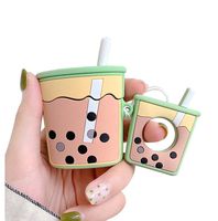 UnnFiko Super Cute Bubble Tea Airpods Case, 3D Cartoon Soft Silicone Protective Mini Bag Cute Creative Airpods 1 & 2 Charging Cover with Finger Loop (Green, Airpods 1 & 2)
