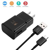 Adaptive Fast Wall Charger Adapter with USB Type C to A Cable Cord Compatible Samsung Galaxy S10 / S10+ / S8 / S8 + / S9 / S9+ / Active/Note 8 / Note 9 and More - Black