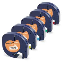 Replacement for DYMO LetraTag Refills Plastic 12mm x 4m White/Yellow/Red/Green/Blue Label Tape Compatible with DYMO Plus LT-100T Label Maker (DYMO 91331 91332 91333 91334 91335), 5-Pack
