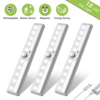 Under Cabinet Lighting, OxyLED USB Rechargeable Motion Sensor Closet Lights, Wireless Magnetic Stick-on Cordless 10 LED Night Light Bar for Closet Cabinet Wardrobe Stairs, 3 Pack