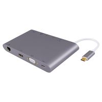 USB Type C Hub, CableCreation 10 in 1 USB-C to HDMI, VGA,Gigabit Ethernet,3 USB 3.0 Port, 3.5mm Audio Port, SD/Micro SD Card Reader, USB-C Female Charger Adapter,(Compatible Thunderbolt 3), Gray