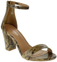 TOP Moda Hannah 1 Womens Chunky Heel Single Band Platform Buckle Dress Sandals Brown Snake 6