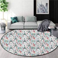 RUGSMAT Eiffel Round Area Rug,Retro Spring Je`Taime Pattern Floor Seat Pad Home Decorative Indoor Diameter-51
