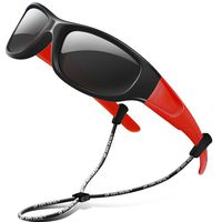 RIVBOS Rubber Kids Polarized Sunglasses With Strap Glasses shades for Boys Girls Baby and Children Age 3-10 RBK037(Black&Red,BlackPolarizedLens)