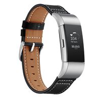 MoreToys Genuine Leather Adjustable Replacement Accessory Sport Watch Band Wrist Strap Bracelet for Fitbit Charge 2 Fitness Wristband (Black)