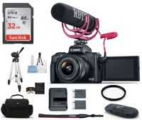 Canon EOS M50 Mirrorless Digital Camera with 15-45mm Lens Video Creator Kit - Black (USA Warranty) Bundle, Includes: 32GB SDHC Class 10 Memory Card + Full Size Tripod + Spare Battery + more