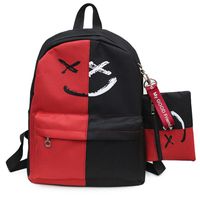 Cinhent Backpacks 2PCS Women Girls Smile New large-Capacity Leisure Travel Shoulder Bookbags School Books Laptop Backpack+Small Bag (Red)