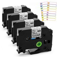 Compatible with Brother Ptouch TZe131 TZe231 Label Tape 12mm 0.47 Black on Clear/Black on White Tape Work with Brother Label Maker PT-D210 PT-H110 PT-D600, 26.2 Feet (8 Meter)4Pack