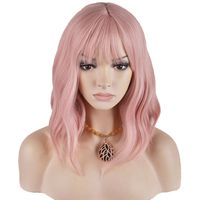 BERON 14'' Short Curly Women Girl's Charming Synthetic Wig with Air Bangs Wig Cap Included (Lovely Pink)