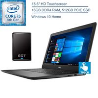 2020 Dell Inspiron 15.6" Touchscreen Laptop Computer, 8th Gen Intel Quad-Core i5-8265U (Beats i7-7500U), 16GB DDR4 RAM, 512GB PCIE SSD, 802.11AC WiFi, Windows 10 + EST 320GB External Hard Drive