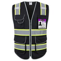 JKSafety 9 Pockets High Visibility Zipper Front Safety Vest Black with Dual Tone High Reflective Strips Meets ANSI/ISEA Standards (Black Yellow Strips, 2X-Large)