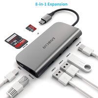 USB C Hub LOBKIN Aluminum 8 IN 1 USB C Adapter with HDMI Output,3 USB 3.0 Ports, SD/Micro SD Card Reader,Ethernet and Type C Charging Port for Macbook 2016/2017/2018Ipad ProChromeBookXPS and More Gray