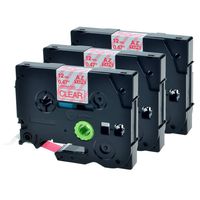 GREENCYCLE 3PK Adhesive Red on Clear Label Tape Compatible for Brother TZE-132 TZe132 TZ132,1/2 Inch,PT-D400 Labeling Maker (3PK TZ132)