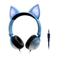 ONTA Kids Headphones with Cute LED Glowing Cat Ears,Foldable, Noise-Canceling and Adjustable Toddlers Headphones for Boys and Girls (Blue)