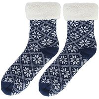 Home-X Snowflake Slipper Socks. Navy Blue. (One Size Fits Men's Size 7-8, Ladies Size 8-9)