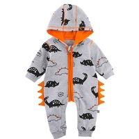 kaiCran Baby Layette Set Infant Baby Boy Girl Dinosaur Zipper Hooded Romper Jumpsuit Outfits Clothes 0-24 Months (Gray, 80(6-12 Months))
