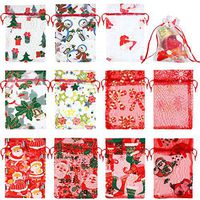 55 Pieces Christmas Organza Bags Red White Silver Snowflakes Organza Gift Bags in 11 Mix Pattern Jewelry Candy Drawstring Pouches for Xmas New Year Party Supplies, 5 x 7 Inch