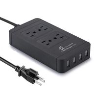 USB Power Strip, Surge Protector 4 Outlet and 4 USB Port Charger 6ft Extension Power Cord 2500W 100-240V Portable USB Strip for Travel, Phone, Computer (Black)