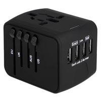 International Travel Adapter Universal Power Adapters Plug Converter Worldwide All in One with 4 USB Ports and AC Socket Perfect European Adaptor for US EU UK AUS Asia Europe Italy American (Black)