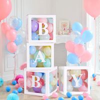 Baby Shower Decorations for Boy Latex Balloon Transparent Box Girl Baby Shower Baby Birthday Party Decoration Backdrop 4 Pcs Baby Shower Boxes and 3 Pack Baby Stickers (White)