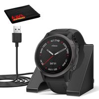 Garmin Fenix 6S Multisport GPS Smartwatch (42mm, Sapphire, Carbon Gray DLC/Black Band) with Charging Stand and Microfiber Cloth