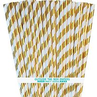 Gold Foil Paper Straws - Striped - 7.75 Inches - 100 Pack - Outside the Box Papers Brand