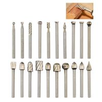 QLOUNI 20pcs Rotary Bit Burrs Set HSS Tungsten Carbide Wood Milling Burrs with 1/8''(3mm) Shank for DIY Woodworking, Carving, Engraving, Drilling