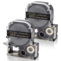 Absonic LK-4BKP LC-4BKP LabelWorks LK LC Label Tape Cartridge Compatible for Epson LW-300 LW-400 LW-500 LW-600P LW-700 LW-900P LW-1000P Label Maker, Gold on Black, 1/2'' x 26.2', 12mm x 8m, 2-Pack