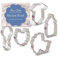 Ann Clark Cookie Cutters 5-Piece Baby Shower Cookie Cutter Set with Recipe Booklet, Onesie, Bib, Rattle, Bottle, and Baby Carriage