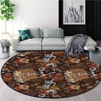 RUGSMAT Modern Modern Machine Round Bath Mat,European Coffee Culture Non-Slip Soft Floor Mat Home Decor Round-51