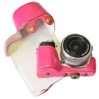 Braceus Faux Leather Camera Case Cover Pouch Shoulder Bag for Sony NEX-6 A6000 A6300 (Rose Red)
