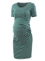 Liu & Qu Women's Maternity Bodycon Ruched Side Dress Casual Short & 3/4 Sleeve Dress for Daily Wearing Or Baby Shower (Green White Stripe, XL)