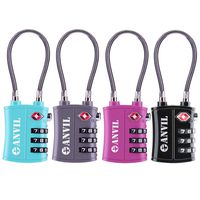 TSA Approved 3 Digit Luggage Cable Locks, Small Combination Padlock Ideal for Travel - Added Security for Suitcases and Backpacks - 4 Pack (ALL COLOUR) ...