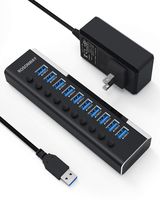 Powered USB Hub 3.0, ROSONWAY Aluminum 10 Port USB 3.0 Data Hub with Individual On/Off Switches and 12V/3A Power Adapter USB Splitter(RSW-A10)
