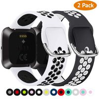 Compatible for Fitbit Versa | Soft Silicone Replacement Sport Band for Versa 2/Versa Lite/Versa 1/SE (2 Pack - Black|White White|Black, Small)