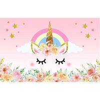 ML 7x5 Unicorn Background Backdrop for Photography Gold Unicorn Photo Backdrop Flowers Banner Baby Shower Party Backdrops
