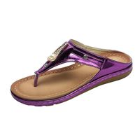 Women Rhinestone Flat Flip Flops, Oliviavan Casual Clip Toe Leather Non Slip Sandals Beach Shoes Purple