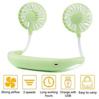 Hand Free Personal Fan Portable USB Battery Rechargeable Mini Fan - Headphone Design Wearable Neckband Fan Necklance Fan Cooler Fan with Dual Wind Head for Traveling Outdoor Office Room (Green)